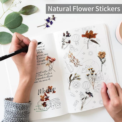 Natural Flower Sticker for Scrapbooking,PET Nature Plant Stickers Floral Stickers Vintage Craft Sticker,for Journaling Scrapbooking Clear Flower Decal (Style A)