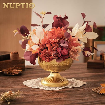 NUPTIO Gold Vases for Centerpieces Wedding: Hammered Brass Compote Vases for Small Flowers Arrangements - Metal Pedestal Bowl for Table Home Decor Set of 10