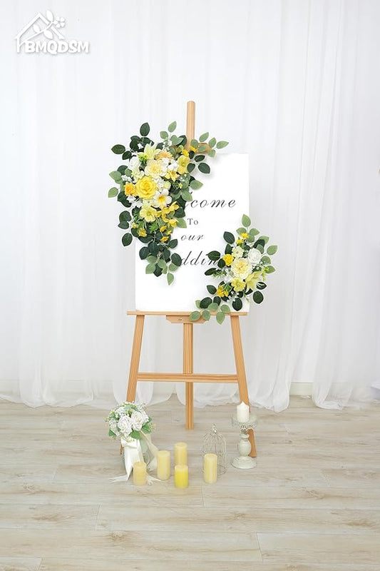 Pack of 2 Faux Flowers,Wedding Arch Flowers,Wisteria Hanging Flowers,Flower Garland Be Suited to Aisle Decorations for Wedding Ceremony(New Yellow)