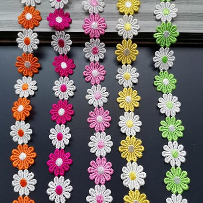15 Yards Daisy Flower Lace Trim Embroidered Floral Lace Sewing Trim Ribbons for Embellishment Craft Dress Hair Accessories Decorations(White/Pink)