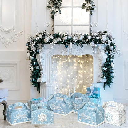24 Pcs Christmas Snowflakes Boxes for Treats Goodie Cookie Winter Favor Boxes Snowflakes Container for Holiday Christmas Winter Party Supplies