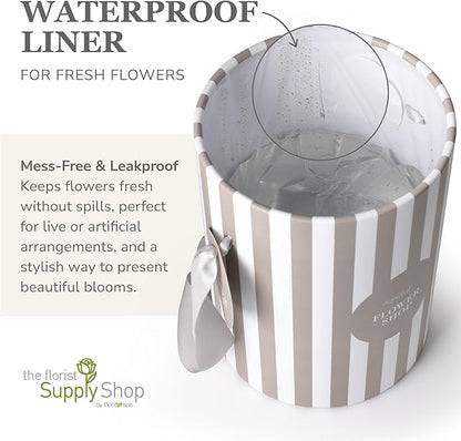 Striped Flower Hat Box 4 Pack | Round Flower Boxes for Arrangements | Satin Ribbon Handle & Waterproof Liner | Gift Box for Flowers with Lids