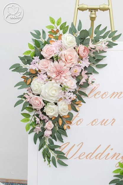 Pack of 2 Wedding Arch Decorations Artificial Hanging Flowers Floral Swag for Wedding Welcome Sign Backdrop Balloon Arch Home Party Bridal Ceremony Reusable (Light Pink)