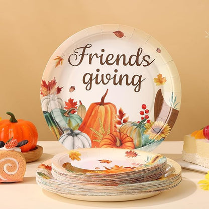 Friendsgiving Plates and Napkins Sets for 50 Guests, Thanksgiving Paper Plates and Napkins Party Supplies for Thanksgiving Friendsgiving Party Decorations