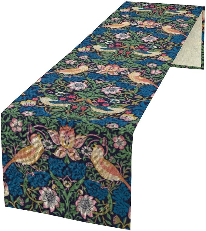 William Morris Floral Table Runner, Vintage Flowers Botanical Printed Table Runner for Home Kitchen Dining Table Decoration,13x60 Inch
