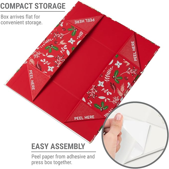 Christmas Gift Box with Magnetic Lid | Red Decorative Gift Boxes for Presents, Holiday Gifts, Treats, Ornaments, and Keepsakes. 11.5" x 7.5" x 3.5"