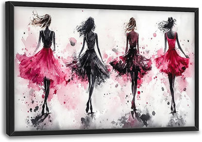 Fashion Woman Large Wall Art Watercolor Girl Pictures Wall Decor Pink Canvas Female Print Painting Modern Artwork Home Decoration for Living Room Bathroom Bedroom Office Framed 36"x24"