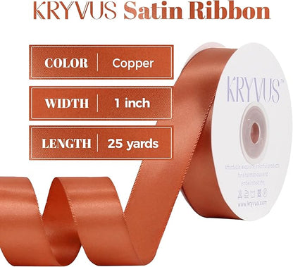 Copper Satin Ribbon, Double Faced 1 Inch X 25 Yards Copper Ribbon, Premium Satin Ribbon for Gift Wrapping, Crafts, Hair Bow Making, Sewing, Flower Bouquet, Wedding Party Decor