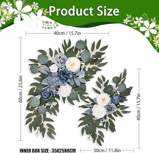 Blue White Wedding Arch Flowers, Faux Flower Swag Set of 2, Blue White Floral Swag for Wedding Arch Welcome Signs, Reception Ceremony Signs Decor