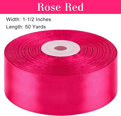 1-1/2 Inches 50 Yards Hot Pink Satin Ribbon, Solid Fabric Ribbon Roll for Flower Bouquets, Gift Wrapping, Wedding, Handmade Crafts