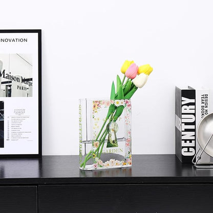 Book Vase for Flowers, Glass Book Shaped Vase, Clear Flower Vases, Book Glass Vases for Bedroom, Living Room, Office, Bookshelf, Coffee Table, Book Lovers Gifts(SG)