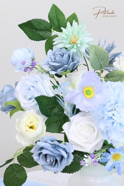 Artificial Flower Combination Box Set Artificial Flower Loose Leaves and Stems DIY Wedding Center Bouquet Bride Wedding Baby Shower(Fresh Light Blue)