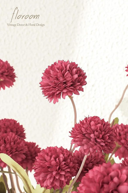 Floroom 5pcs Dark Pink Faux Silk Mums Artificial Flowers, Bulk Fake Small Mini Chrysanthemums with Stems for DIY Fuchsia Wedding Centerpieces Floral Arrangements Vase Fillers Home Decorations