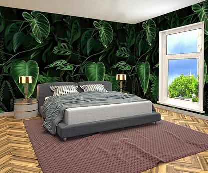 WFBHUA-Tropical Botanical Leaf Self Adhesive Wall Mural Green Leaves Peel and Stick for Living Room Bedroom 82"x57"