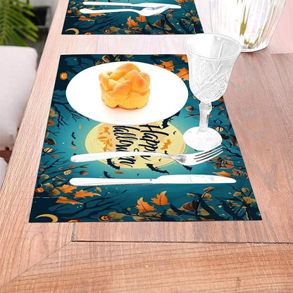 PVC Placemats Set of 4 Wipeable Table Mats Washable Heat Resistant Non Slip Vinyl Dining Table Mat for Kitchen Indoor Outdoor Patio Farmhouse Place Mats Halloween Bat Maple Decorative