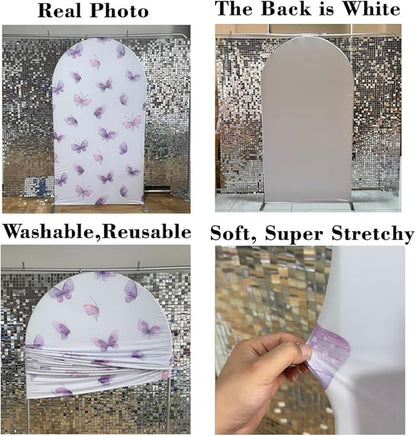 KONPON Purple Butterfly Arched Backdrop Fabric Cover Spring Arch Cover for Girls Birthday Baby Shower Decoration Supplies (No Stand!)