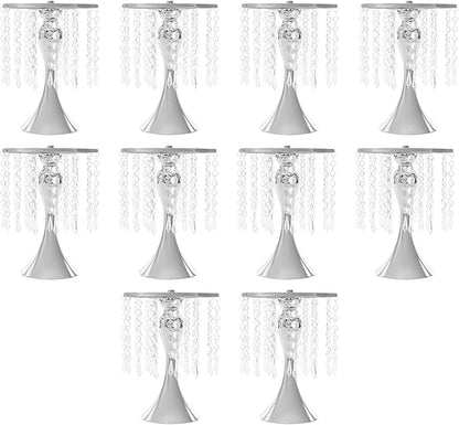 10 Pcs Glam Crystal Flower Stands, Wedding Reception Decorations with Sparkling Crystal Beads Table Center Display Flower Arrangement Flower Stand Metal Vase for Event Decor (Silver, Height:10.23in)