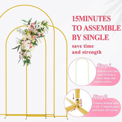 Wokceer Wedding Arch Backdrop Stand (7.2FT,6FT,6FT) Set of 3 Gold Metal Wedding Arch Stand for Birthday Party Wedding Ceremony Baby Shower Garden Balloon Arch Decoration