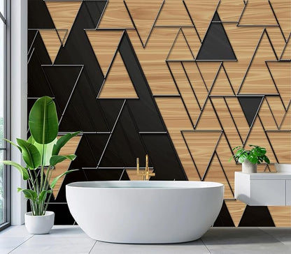 Cliouar-Geometric Illustration Dark Gray and Gold Triangles with Embossed Lines Peel and Stick 160" x 114"