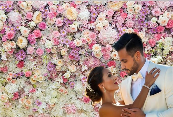 12x10ft Pink Rose Floral Flower Wall Backdrop Girls Wedding Birthday Bridal Shower Kids Portrait Background Photoshoot Cake Table Tea Party Photoshoot Decorations Photo Studio Props