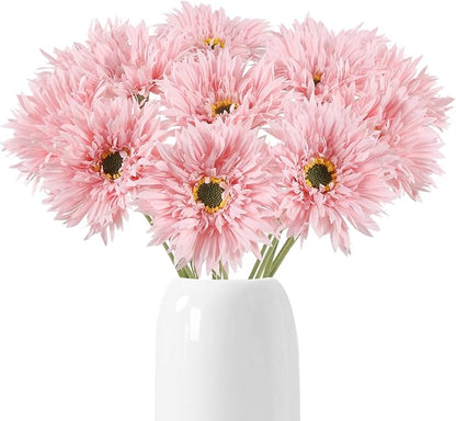 Gerbera Daisy Artificial Flowers 12pcs Pink Fake Silk Flowers Faux Daisies Bouquet with Stems for Wedding Bouquet Home Party Garden Outdoor Decoration(Pink)