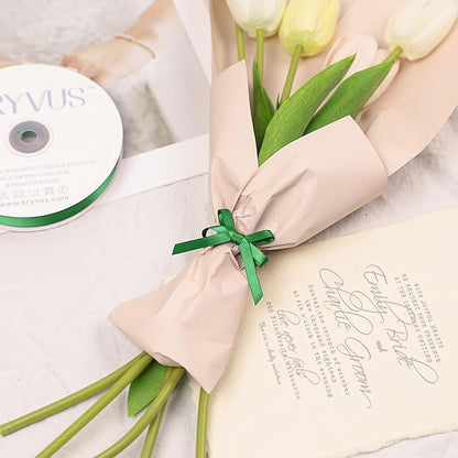 Green Satin Ribbon, Double Faced 1/4 Inch X 50 Yards Green Ribbon, Premium Satin Ribbon for Gift Wrapping, Crafts, Hair Bow Making, Sewing, Flower Bouquet, Wedding Party Decor