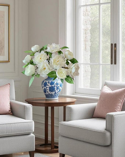 Premium White Peonies Artificial Flowers, Bulk Fake Silk Peony Flowers with Stems, Faux Florals for DIY Wedding Bridal Bouquets, Floral Arrangements, Table Centerpieces, Home Decorations