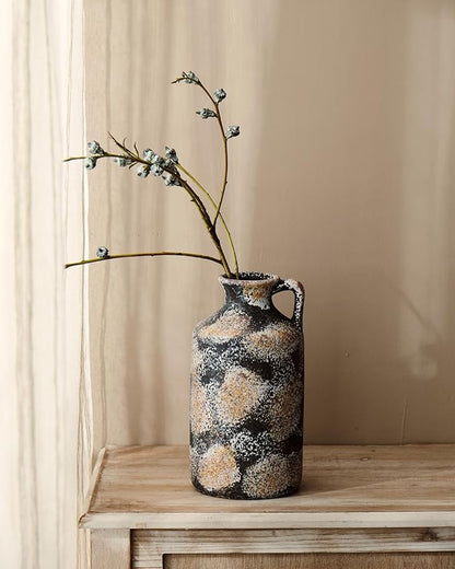 Ceramic Rustic Vase for Decor - 10.2Inch Farmhouse Vases - Decorative Vase for Home Decor, Living Room, Table, Boho - Rust Black