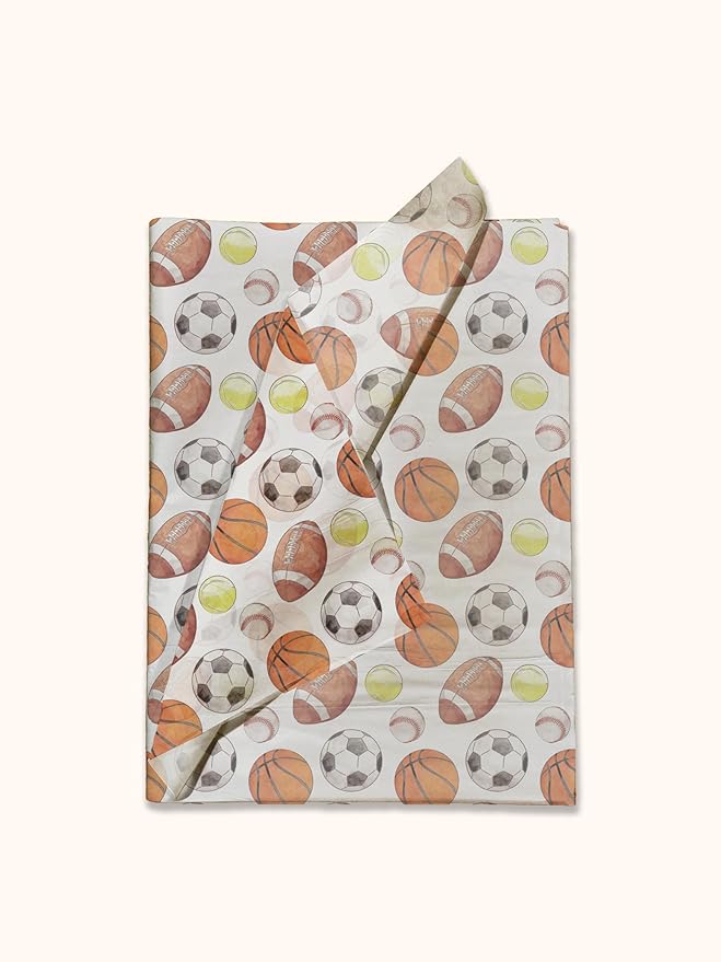 Sports Balls Printed Tissue Paper for Gift Bags or Boxes and Wrapping - Soccer, Basketball, Baseball - Bulk Decorative Art Tissue Paper for Packaging and Gifting | 24 Sheets 20" x 30"