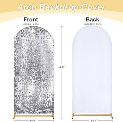 6FT Sequin Arch Backdrop Cover: Silver Big Payette Arch Covers Shimmer Fabirc Backdrop Covers for Party Christmas Deocr