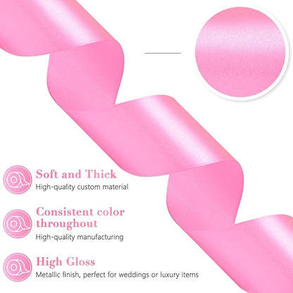 Flamingo Pink Ribbon 1-1/2 Inch, 60 Yards Single Face Polyester Satin Ribbon for Gift Wrapping, Fabric Ribbon for Floral Arrangement Crafts Wedding Christmas Party