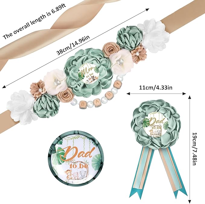 INSYOHO Woodland Baby Shower Decorations - Adjustable Safari Theme Maternity Belt with Jungle Animals Baby Shower Decorations, Gender Reveal Party Supplies for Mom to Be
