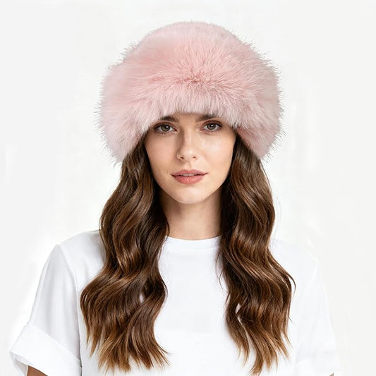Fuzzy Bucket Hats for Woman Fur Winter Hat Fluffy Warmer Fisherman Cap