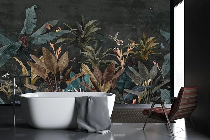 Dark Jungle Wallpaper Peel and Stick Tropical Plant Leaves Self Adhesive Mural for Living Room Bedroom 157"x108"