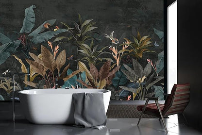 Tropical Botanical Wallpaper Dark Jungle Plant Leaf Wall Mural for Living Room Bedroom（Not Peel and Stick）