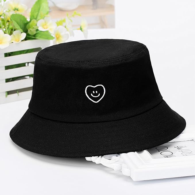 Fashion Embroidered Bucket Hat Cotton Summer Beach Sun Hat for Women Men Teen