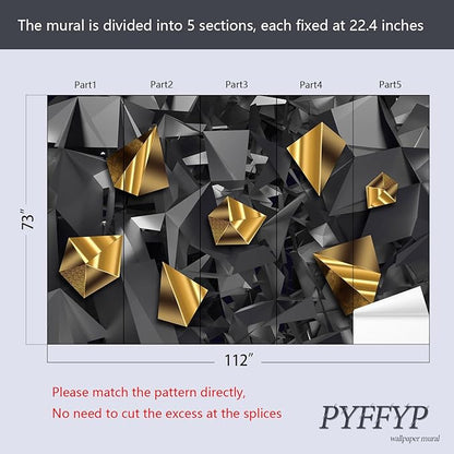 PYFFYP- 3D Grey and Gold Geometric Wallpaper Wall murals for Bedroom(Not Peel and Stick)