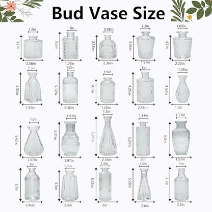 Clear Glass Bud Vases Set of 20,Small Flower Vases for Wedding Centerpieces,Mini Bud Vases in Bulk Amber Glass Vase for Table Decoration,Home Decor