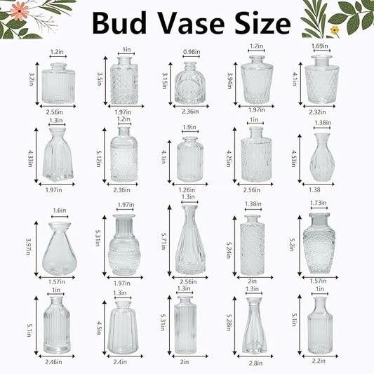 Clear Glass Bud Vases Set of 20,Small Flower Vases for Wedding Centerpieces,Mini Bud Vases in Bulk Amber Glass Vase for Table Decoration,Home Decor