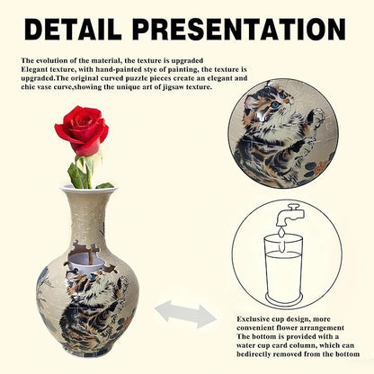 3D Puzzle Vase, 160 Curved Pieces DIY Flower Vase Craft Kit & 3D Puzzles for Adults, Creative Jigsaw Art Project Home Décor Centerpiece, for Women, Mom (Beige Cat & Butterfly)