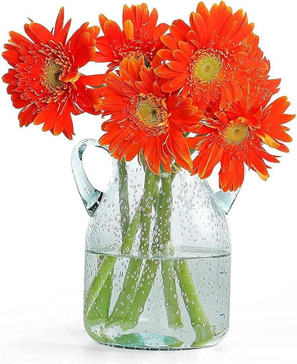 MDLUU Seeded Glass Vase, 4.6" W x 6.7" H, Clear, Double Ear Design, Coastal Modern Style, Perfect for Dining Room, Bedroom, Bathroom