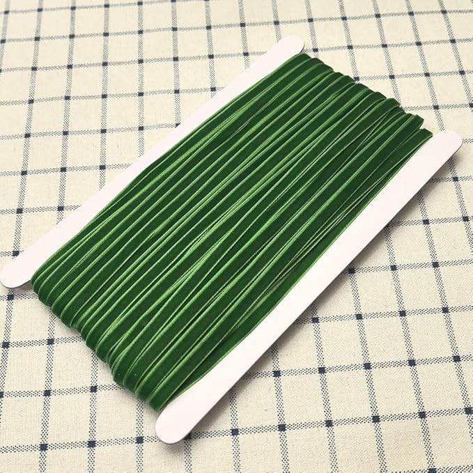 Chenkou Craft Christmas Green 25 Yards 1/4" Velvet Ribbon Lots Bulk (Green, 1/4"(6mm))