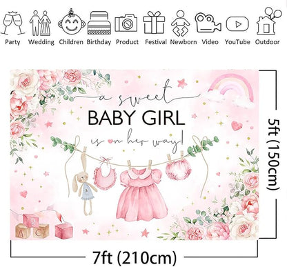 Mocsicka Sweet Baby Girl Baby Shower Backdrop Princess Pink Greenery Party Decoration for Girl's Arrival Photo Booth (Pink, 5x3ft)