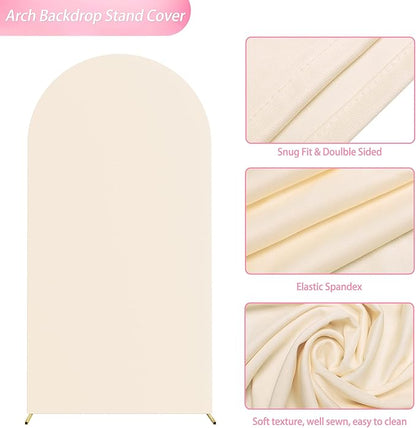 Wokceer 6.6FT Wedding Arch Cover Spandex Fitted Wedding Arch Stand Covers Round Top Chiara Arch Backdrop Cover for Birthday Party Ceremony Banquet Decoration Beige