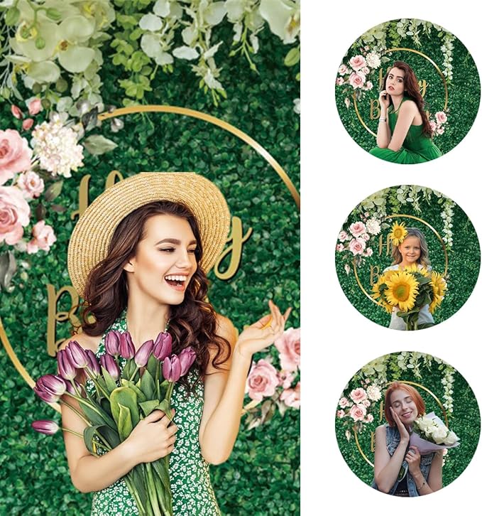 12x8ft Happy Birthday Backdrop Green Grass Flowers Wall Greenery Green Leaves Nature Botanical Photography Background Birthday Party Anniversary Portrait Studio Photo Props Polyester