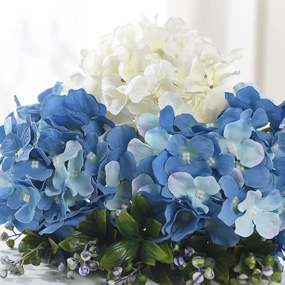 Silk Hydrangea Heads with Stems Artificial Flowers Heads for Home Wedding Decor,Pack of 10 (Sky Blue)