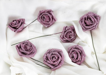 Artificial Flowers Glitter Rose 30 PCS Glitter Flowers Foam Roses with STEM Faux Flowers for DIY Wedding Bridal Bouquet Party Centerpieces Decor(Rose Gold)