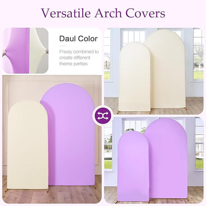 Ivory Purple Arch Backdrop Cover Set of 2-7.2ft 6ft Dual Color Wedding Arch Cover-Wrinkle Free Stretchy Spandex Cream Lavender Fitted Chiara Arch Stand Cover for Birthday Party Photo Photography