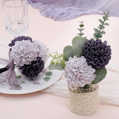 Artificial Flowers, 25pcs Realistic Artificial Rose for DIY Wedding Bouquets Centerpieces Arrangements, Dark Purple and Light Purple Dahlia Flowers with Stem for Bridal Shower Party