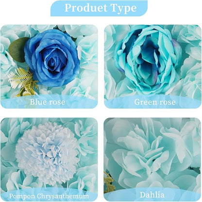 3D Flower Wall Backdrop - 6Pcs Artificial Flower Wall Panel 15 * 15inch Decoration Blue Roses Walls for Home Party Wedding Anniversary Birthday